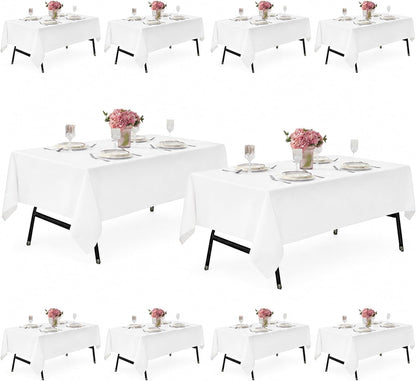 10-Pack 60X84 Inch White Table Cloths, Solid Stain and Wrinkle Resistant Oblong Tablecloth, Premium Plain Weave Polyester Fabric Rectangle Table Linen Covers for Hotel, Banquet1