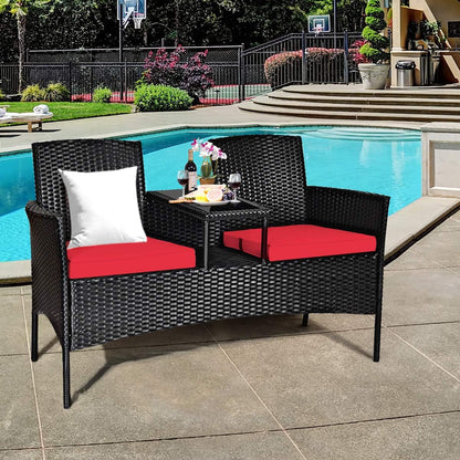 Wicker Patio Conversation Furniture Set, Outdoor Furniture Set with Removable Cushions & Table, Tempered Glass Top, Modern Rattan Bench for Garden Lawn Backyard3