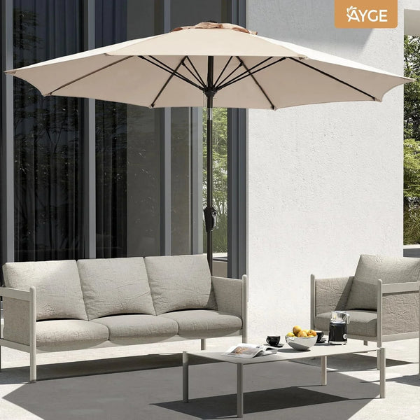 9 FT Patio Umbrella Outdoor Table Umbrella Fiberglass Frame Beige | 9 FT Fiberglass Frame, Crank & Tilt, 8 Ribs, 180G UV50+ Canopy. Wind Fade Resistant. Suitable for Patio, Deck, Pool, Garden.5