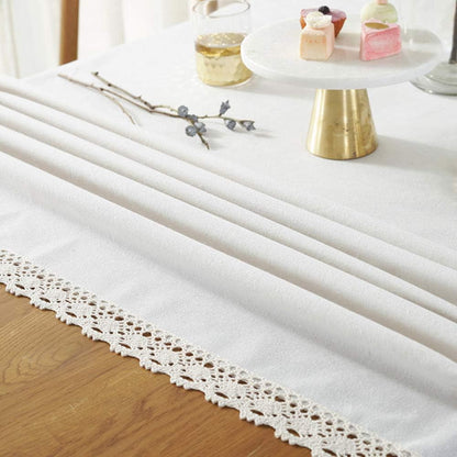 Classic Cotton Linen Lace Tablecloth Dust-Proof Table Cover for Kitchen Dinner Picnic Tabletop Home Decoration (Rectangle/Oblong, 55 X 79 Inch,Cream White)6