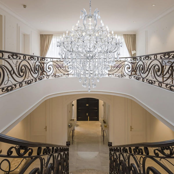 Large Modern Chandelier Light Fixtures - 36 Lights, 4 Layers Chrome Crystal Chandeliers for Hotel, Lobby, Foyer, Entrance Hall, Staircase7