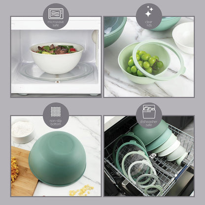 Mixing Bowls with Lids - 12 Piece Plastic Nesting Bowls Set Includes 6 Prep Bowls and 6 Lids, Microwave Safe Mixing Bowl Set, Sage Tritan Lid4