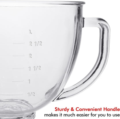 Glass Mixing Bowl 5 QT for Kitchenaid 4.5 and 5 Quart Tilt-Head Stand Mixers4