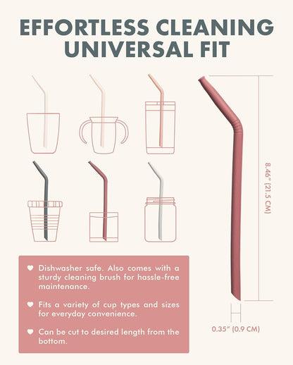 Reusable Silicone Straws - Bendy Drinking Straw with Cleaning Brush - Collapsible and Bendable Travel Straw for Kids - Dishwasher Safe, Food-Safe - Set of 6 (Oak Multi)6