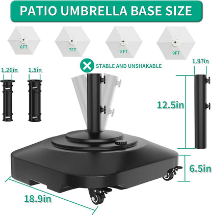 Umbrella Base with Wheels, Umbrella Stand Heavy Duty 100Lb Windproof | Fillable Umbrella Base Mobile Square Umbrella Stand Outdoor Base for Patio, Deck, Poolside, Lawn, Fits Most Sized Umbrellas3