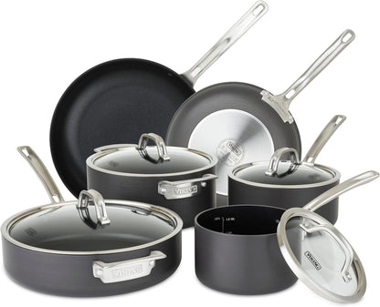 Viking Pots and Pans Set Non Stick, 10 Piece Hard Anodized Kitchen Cookware with Glass Lids, Black1