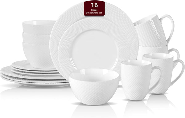 Homevss, New Bone China Embossed Rain Drops 16Pc Dinnerware Set1