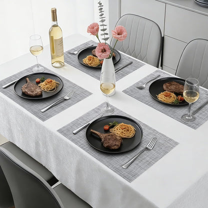 Placemats Set of 8, Heat Resistant Non-Slip Place Mats for Dining Table, Durable Washable PVC Vinyl Woven Table Mats, Linen Textured Placemats for Kitchen Resistant Easy to Clean(Gray8
