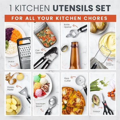 40Pcs Silicone Cooking Utensils Set 446℉ Heat Resistance,  BPA Free Kitchen Utensils Set for Nonstick Cookware, Gadgets Includes Can Opener, Potato Smasher,Peeler,Tongs,Spatula Set,Pizza Cutter4