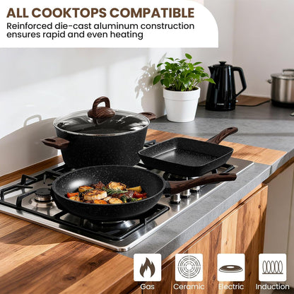 Pots and Pans Set Non Stick, 31 Piece Kitchen Induction Cookware & Bakeware Set, Nonstick Kitchen Cooking Pans Set with Frying Pans Set Grill Pan Saucepan Baking Sheet & Utensils, PFOA Free8