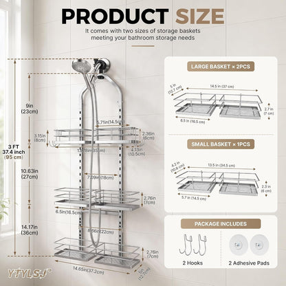3-Tier Hanging Shower Caddy for Handheld Showerhead, Silver2