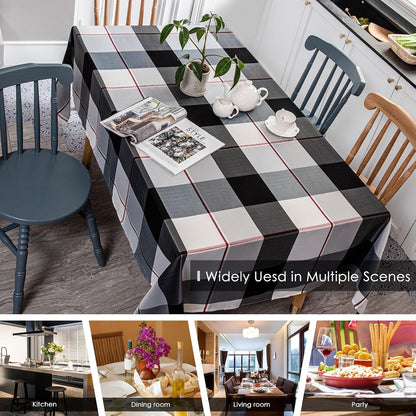 Rectangle Plaid Check Tablecloth Holiday Outdoor Checkered Table Cover Waterproof Wrinkle Resistant Classic Tabletop Decoration Party Kitchen Dining Room, 52" X 70", Black5