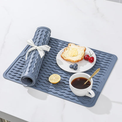 2 Pack Silicone Dish Drying Mat for Kitchen Counter Multiple Usage for Placemats Shower Caddy Organizer Sink Protector Office Coffee Bar Accessories Crafts Pioneer Woman Stuff 15"X11.5" Blue2
