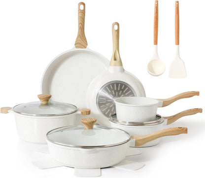 16Pcs Ceramic Cookware Set Non Toxic, Pots and Pans Set Non Stick | Induction Compatible, Even Heating, Durable, Easy to Clean, PFAS/PFOA Free, Healthy Kitchen Cooking Set, Stay-Cool Handles1