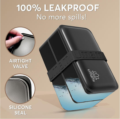 Bento Box Adult, Leakproof, All-In-1 Lunch Containers for Adults | 40 Oz, Microwave & Dishwasher Safe, 4 Utensils & Sauce Jar Included, Stackable, Bpa-Free, Matte Black4