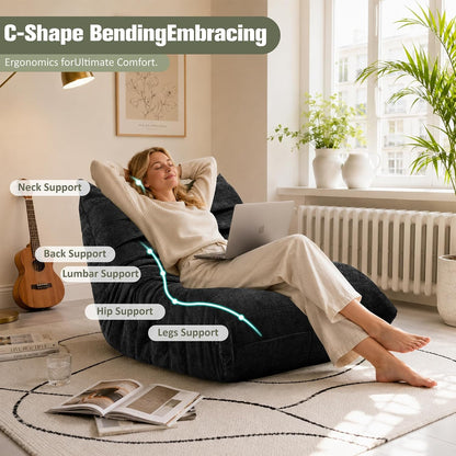 Bean Bag Chair for Adults, Line Fabric Lazy Sofa Couch, Memory Foam Filled Bean Bag Lounge Chair Perfect for Living Room, Bedroom and Office, Black5