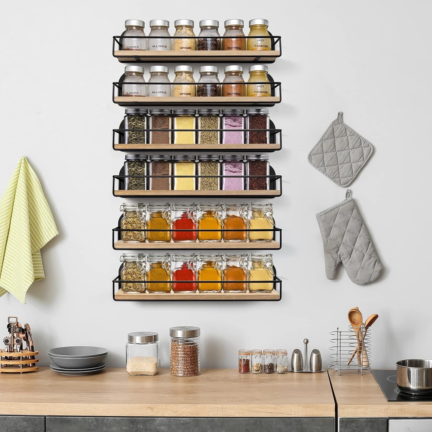2-pack-spice-rack-wall-mount-rustic-style-hanging-spice-organizer-for-wall-kitchen-spice-storage-black