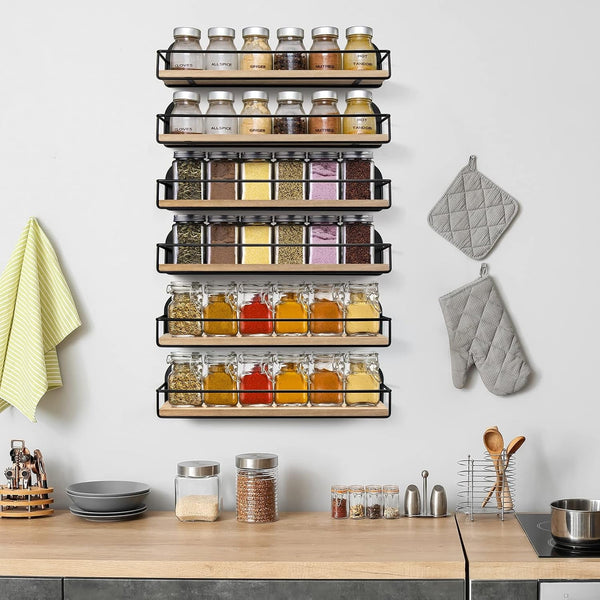 2 Pack Spice Rack Wall Mount Rustic Style Hanging Spice Organizer for Wall, Kitchen Spice Storage,Black7