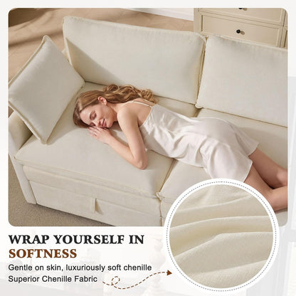 103" Modular Sectional Sofa with Storage, L Shaped Cloud Couch with Movable Ottomans & 4 Pillows, Chenille Deep Seat Sectional Couches for Living Room, Apartment (Beige)7