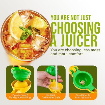 Zulay Metal 2-In-1 Lemon Squeezer Manual - Sturdy, Max Extraction Hand Juicer Lemon Squeezer Gets Every Last Drop - Easy to Clean & Use Citrus Juicer-Yellow/Green4