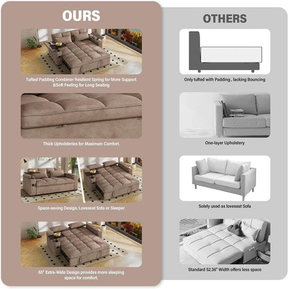 65'' Sleeper Sofa Pull Out Couches for Apartments,Rv (Chenille,Coffee)9