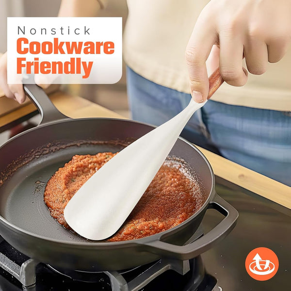 Silicone Cooking Utensils Set of 7, Wooden Handle (White)2