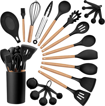 23-Piece Silicone Kitchen Utensils with Holder, Black1