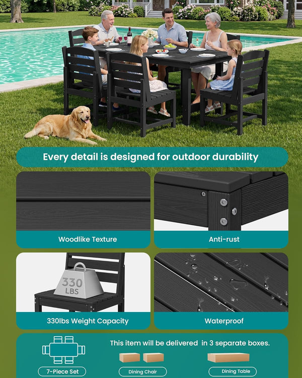 Armless Outdoor Dining Set, Patio Dining Set for 6, Black5