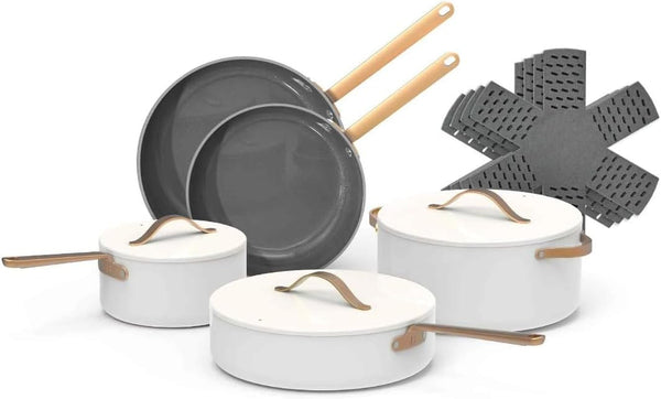 12Pc Ceramic Non-Stick Cookware Set, White Icing, by Drew Barrymore Ceramic Cookware Set Kitchen1