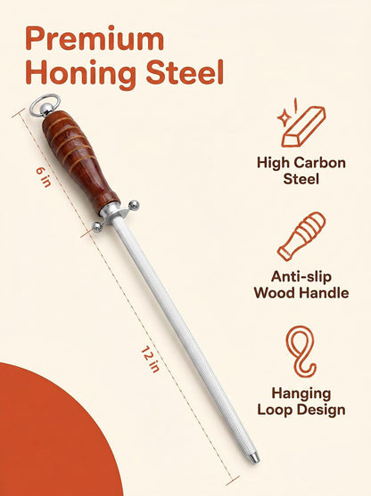 Honing Rod,12 Inch Knife Sharpener Rod, Honing Steel for Kitchen Knives2