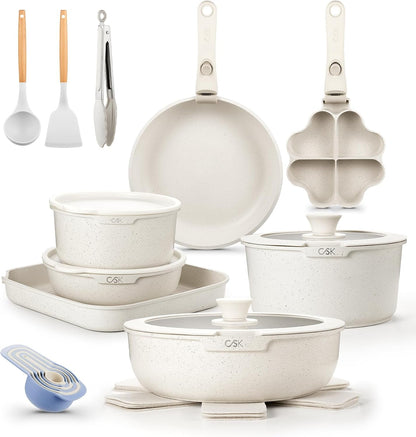 21 Piece Pots and Pan Set Non Stick, Ceramic Cookware Set with Detachable Handle, RV Camping Stackable Kitchen Set, Pots and Pans Set Non Toxic, Induction Compatible, Oven Safe, 21PCS1