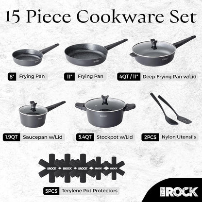 SOHO 15Pcs Cookware Set – Pots and Pans Set Non Stick with ROCK.TEC – Compact for Urban Kitchens, Nothing Sticks, Never Warps, Lasts Longer, Induction & Dishwasher Safe, Black9