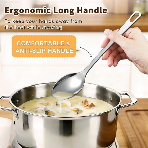 2 Pcs Stainless Steel Cooking Spoons Set, Solid & Slotted Metal Serving Spoons, Heavy Duty Sturdy Large Soup Ladle, High Heat Resistant Kitchen Cooking Utensils for Mixing, Stirring, Easy to Clean4