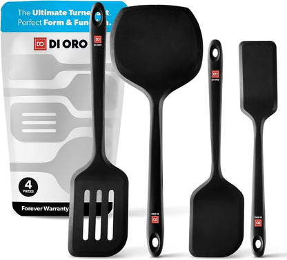 DI ORO Silicone Turner Spatula Set - 600F Heat Resistant, 4-Pc Black1