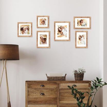 8X12 Picture Frame Set of 2, Rustic Brown Wood Frame with High Definition Glass, Display Pictures 6X8 with Mat or 8 X 12 without Mat for Horizontal or Vertical Tabletop and Wall Mounting2
