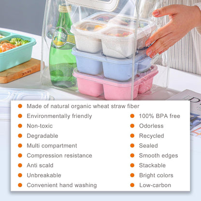 Bento Box for Kids, 4 Pack 3 Compartments Meal Prep Containers Reusable Lunch Containers, Food Storage Containers with Lids, Stackable Snack Boxes for School, Work, and Travel7