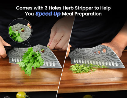 Cleaver Chef Knife with Herb Stripper, 7" Asian Kitchen Knife3