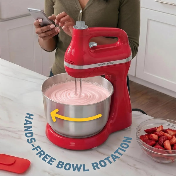 Two Sweet 2-In-1 Hand & Stand Mixer, 11 Speeds with Turbo Boost, 4.4 Qt Rotating Bowl, Dough Hooks, Beaters & Whisk, Tilt-Head Design, 550 Peak Watts, Red4