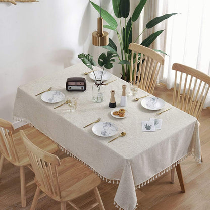 Cotton Linen Tablecloths Fabric Tassel Tablecloth Dust-Proof Table Cover for Kitchen Dinning Tabletop Home Decoration (Rectangle/Oblong, 55 X 79Inch)2