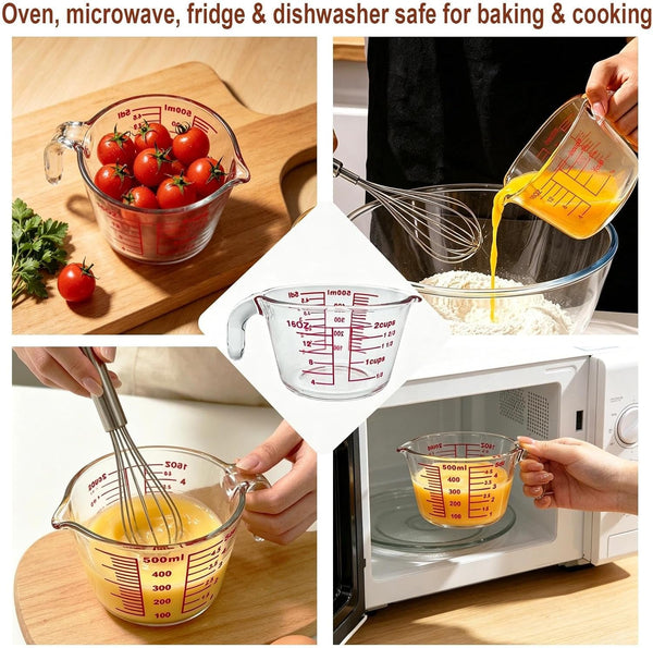 16 Oz Glass Measuring Cup, Clear Borosilicate Glass Measuring Cup, Heat Resistant Measuring Cup with Handle Microwave & Oven Safe Kitchen Baking Essential5