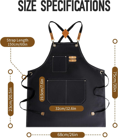 Aprons for Women Men with Large Pockets, Waterproof Cotton Chef Aprons for Cooking Server Grilling Bbq Kitchen2