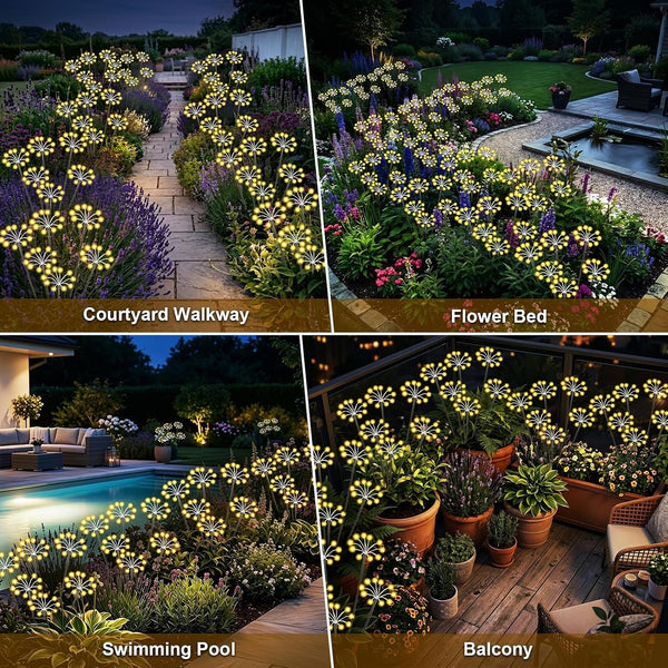 Solar Garden Lights Outdoor, 2 Pack New Upgraded Solar Swaying Starburst Light, Waterproof Fireworks Solar Lights for Yard Patio Pathway Decoration, Warm White7
