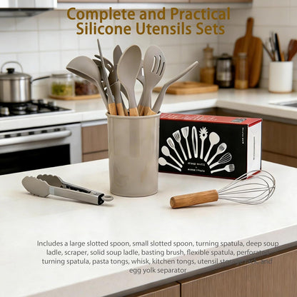 Silicone Utensils Set for Cooking - 12 Piece Set&Bpa Free（Khaki）2