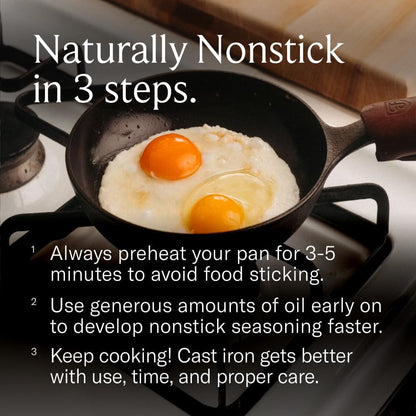 No.5 Cast Iron Chef Skillet – 7.5-Inch Curved Wall Egg Pan, Pre-Seasoned for 1–2 Servings, Lighter & Smooth, Made in USA8