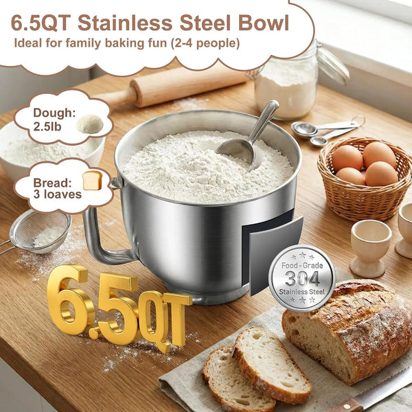 6.5 Qt 10-Speed Tilt-Head Stand Mixer with Dough Hook, Whisk, Beater & Splash Guard, Electric Kitchen Mixer for Baking, Cakes, Bread, and Home Cooking (Black)3