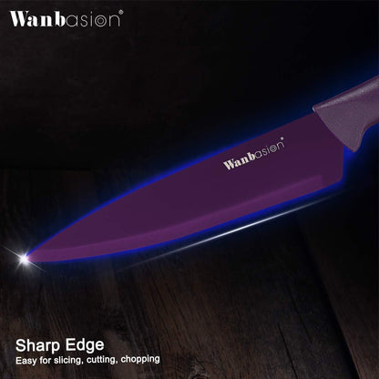 Purple Professional Kitchen Knife Chef Set, Stainless Steel, Dishwasher Safe with Covers3