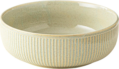 11-Inch Ceramic Serving Bowl, 135 Oz (Approx. 4 Quarts) Large Salad & Mixing Bowl with Striped Glaze Finish（Flambe Green）1