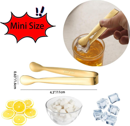 8PCS Gold Mini Metal Tongs,4.3"/11Cm,Stainless Steel 304,For Ice Cube,Sugar | Kitchen Accessories for Serving Food, Salad, Toaster, Desserts2
