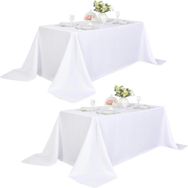 2-Pack 90X156 Inch White Table Cloths, Solid Stain and Wrinkle Resistant Oblong Tablecloth, Premium Plain Weave Polyester Fabric Rectangle Table Linen Covers for Hotel, Banquet1