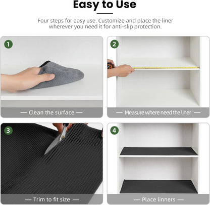BAGAIL Non-Adhesive Shelf Liner, Thick Strong Grip Drawer Liners for Kitchen Cabinets, Heavy-Duty Easy Cut Cabinet Liners for Shelves, Pantry, Bathroom Cupboards - 12" X 10FT, Black6